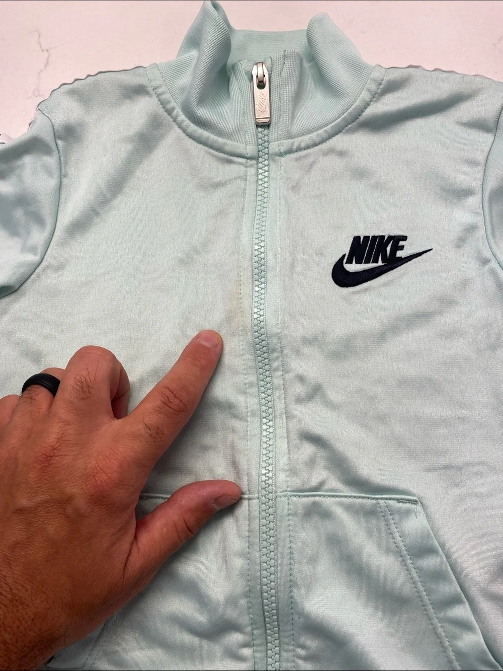 Nike Girls Mint Green Zip Jacket Heart Sleeve Valentines Day Pastel READ 💕